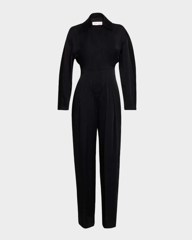 Fluid Satin Cinched Straight-Leg Jumpsuit